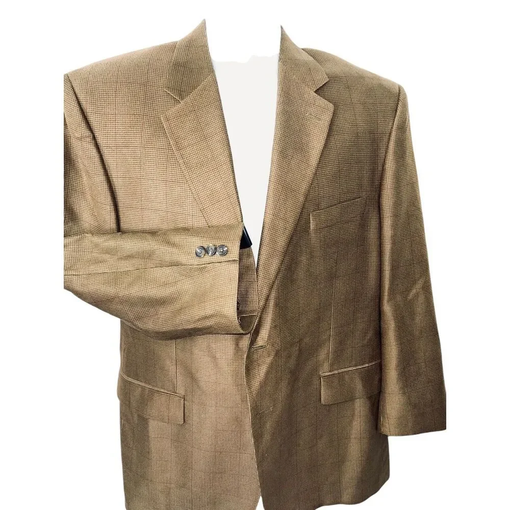 Chaps Blazer Mens 44R Window Pane 2 Button Casual Sport Coat Jacket 1 Vent Brown